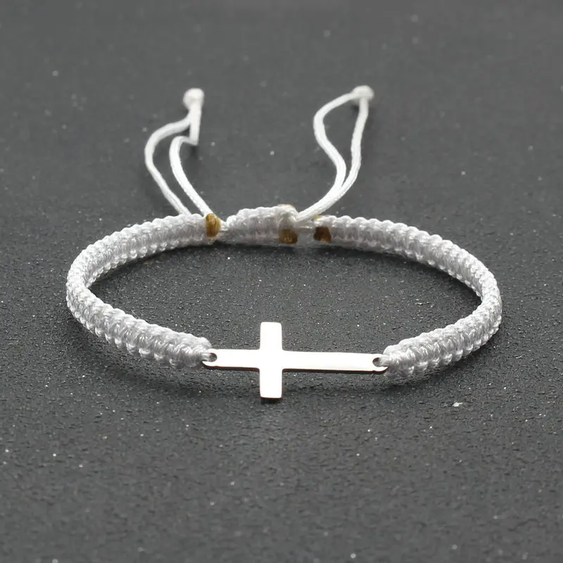 Simple Cross Black White Braided Rope Couple Bracelets