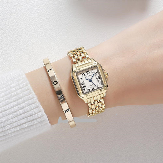 2024 Luxury Women's Fashion Square Watches Gold Alloy Strap