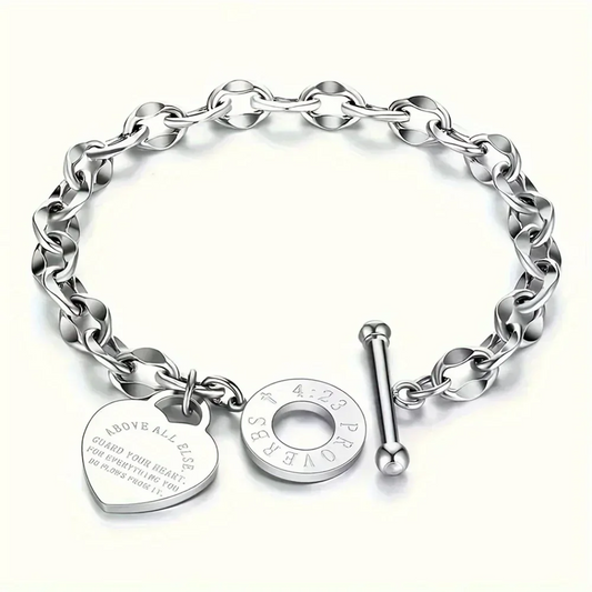 Stainless Steel Bracelet With Heart Pendant