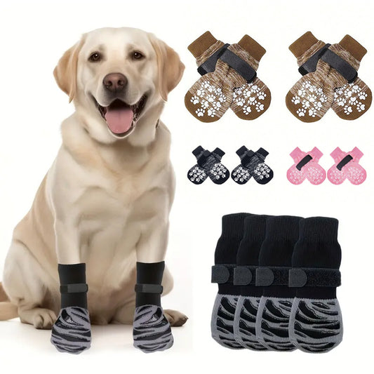 Anti-Slip Dog Socks 4pcs Paw Protector Traction Control Adjustable Indoor Wear