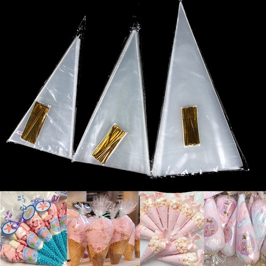 50pcs/lot Clear Cone Candy Storage Bags Cones