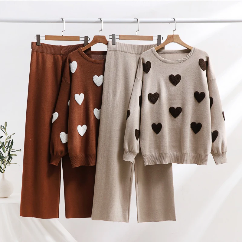 Elegant 2 Piece Knit Pants Set Women