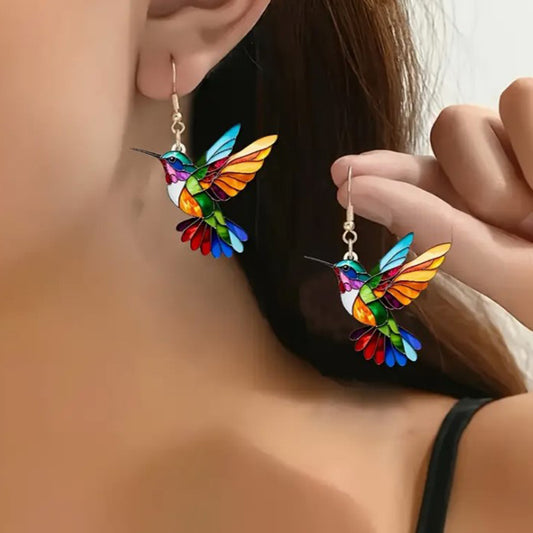 Cross border Spring Festival Colorful Bird Acrylic Earrings