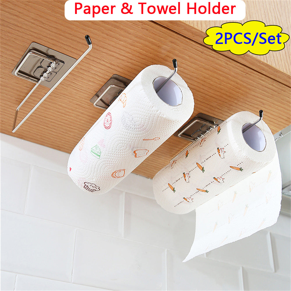 2PCS Kitchen Paper Towel Holder Adhesive Toilet Paper Rack