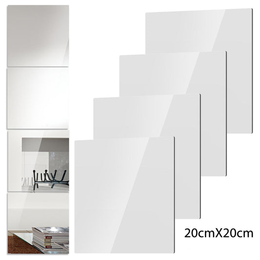 4 Acrylic Mirrors Set Self Adhesive Mirror Tiles 2mm Thick Flexible Unbreakable Mirror