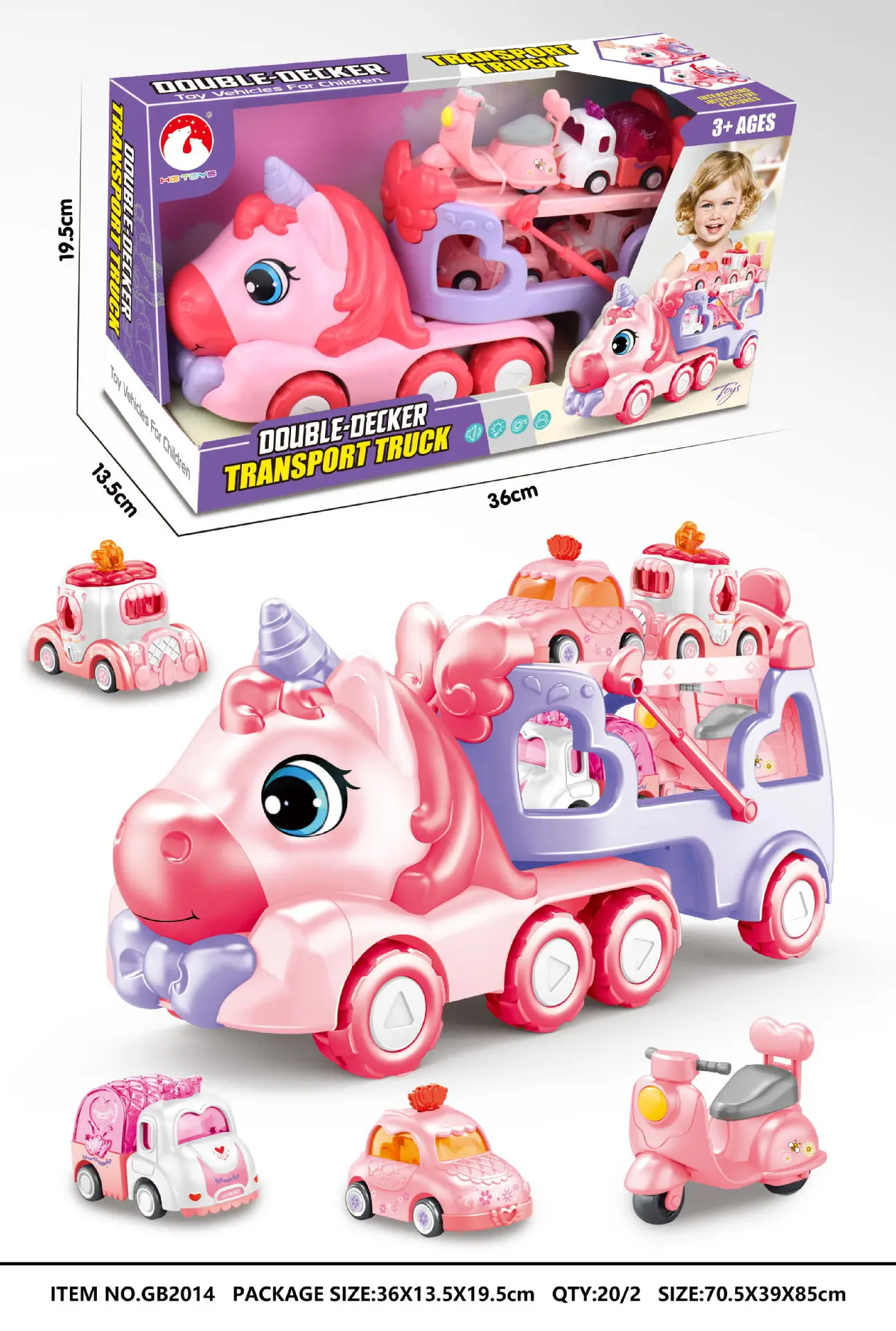5 in 1 Unicorn Carrier Truck Car Toys for Girls Unicorn Toddler Toys Car Set