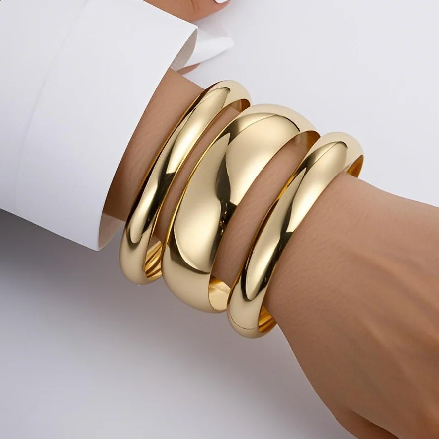 3 Pcs/Set Classic Gold Color Wide Bangles