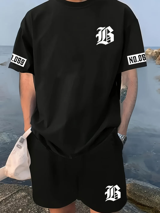 2025 Summer new men's set letter print casual fashion T-shirt Short