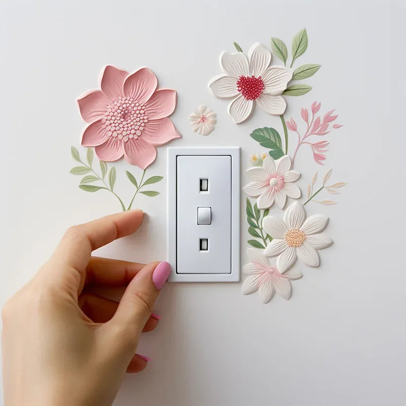 Beautiful flowers Switch Wall Sticker PVC Removable Waterproof