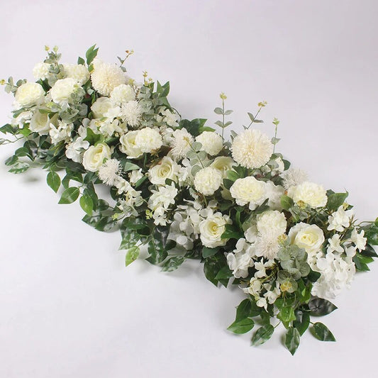 100cm Luxury White Rose Artificial Flower Row Wedding Table Centerpiece