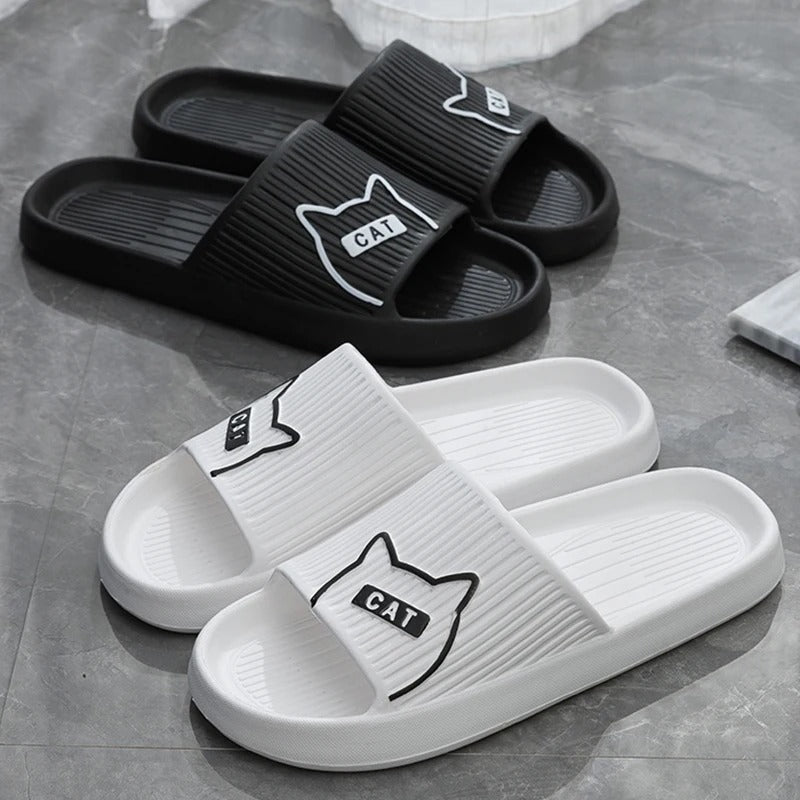Summer Cartoon Cat Couple Home Shoes Non-slip Flat Slides