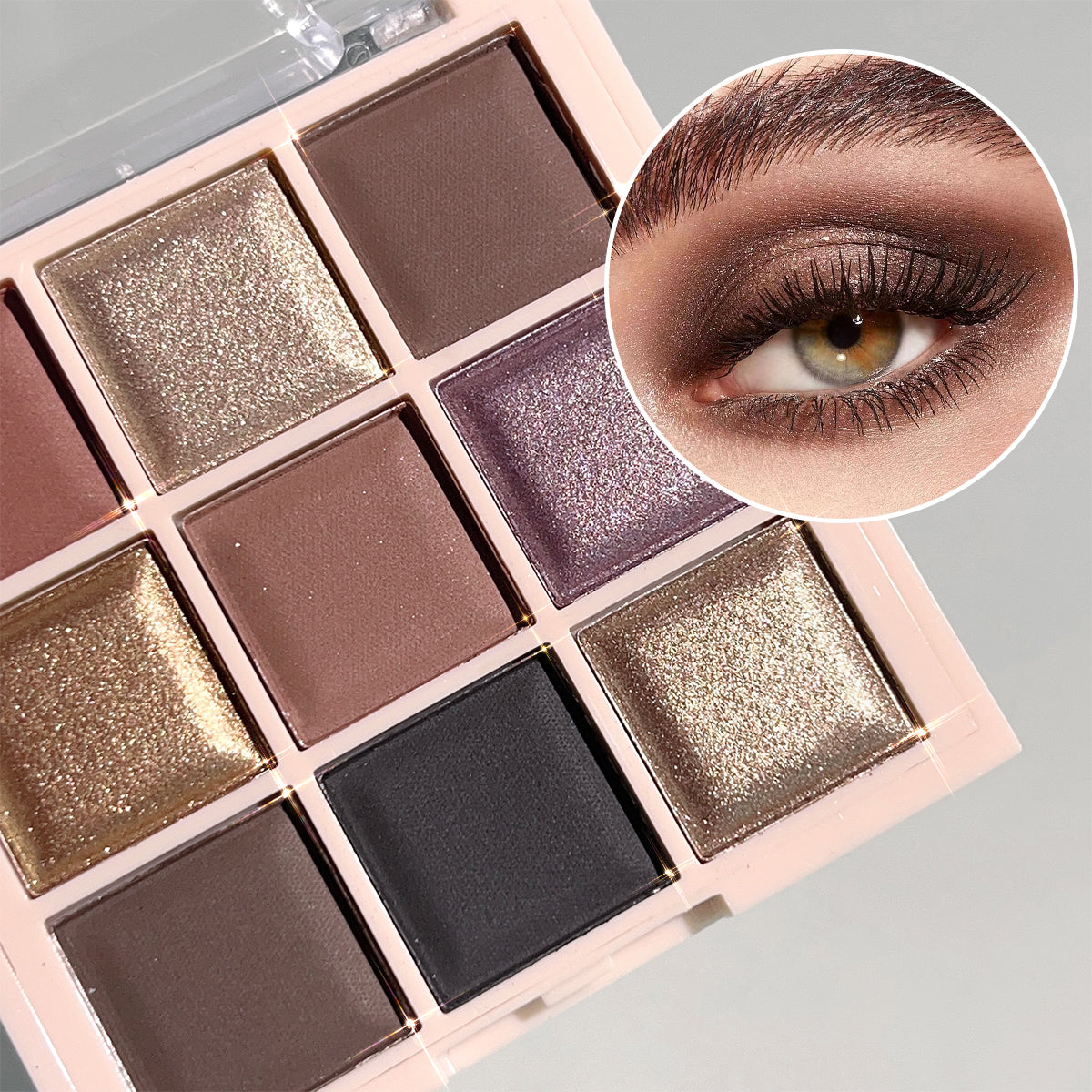 9-Color Eyeshadow Palette with Fine Glitter, Shimmer, Matte, Milk Tea Shades