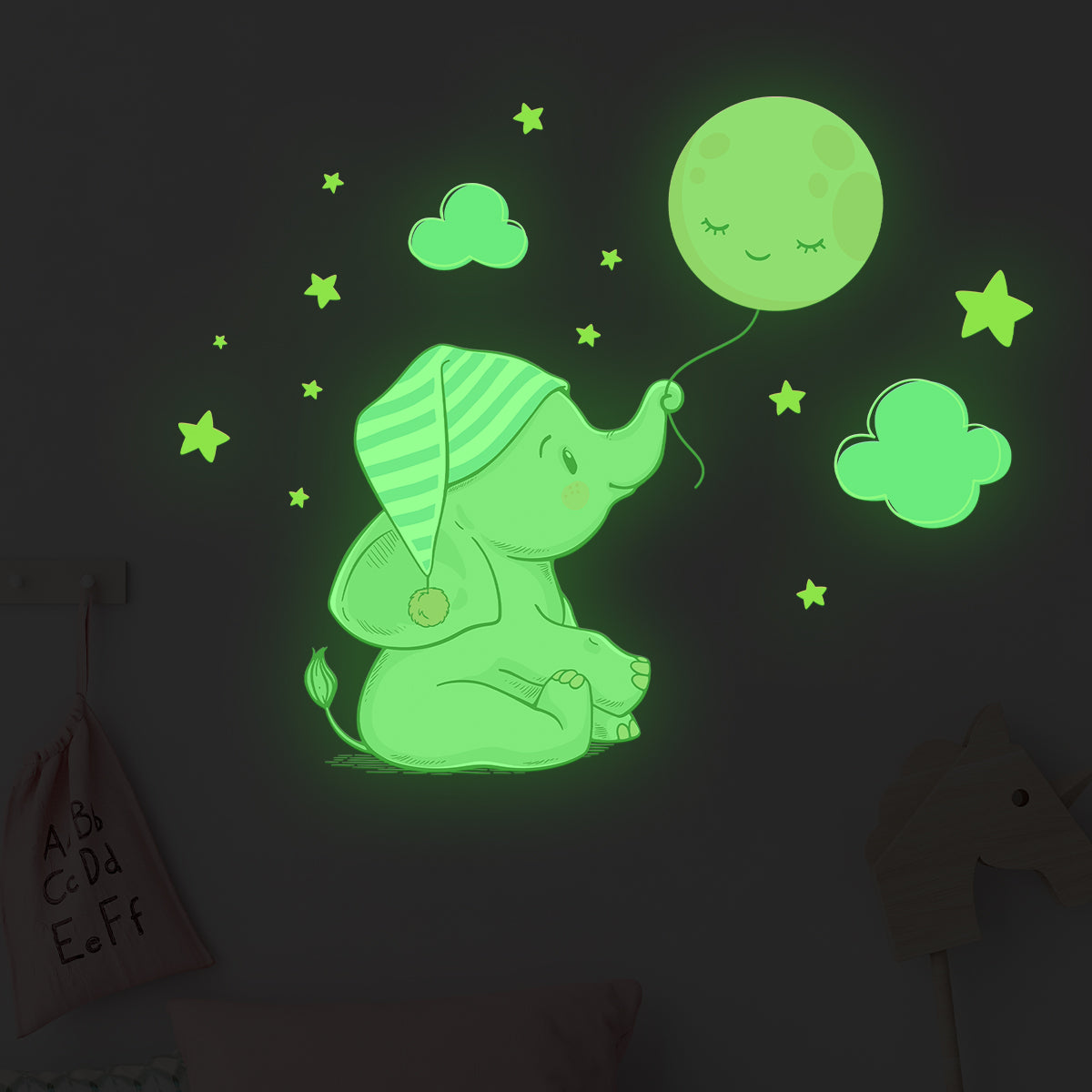 Cartoon Cute Elephant Balloon Star Animal Noctilucent Wall Stickers