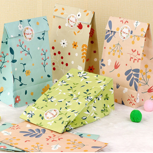 2/24PCS Plant Pattern Gift Paper Bags for Candy Cookie Bakery