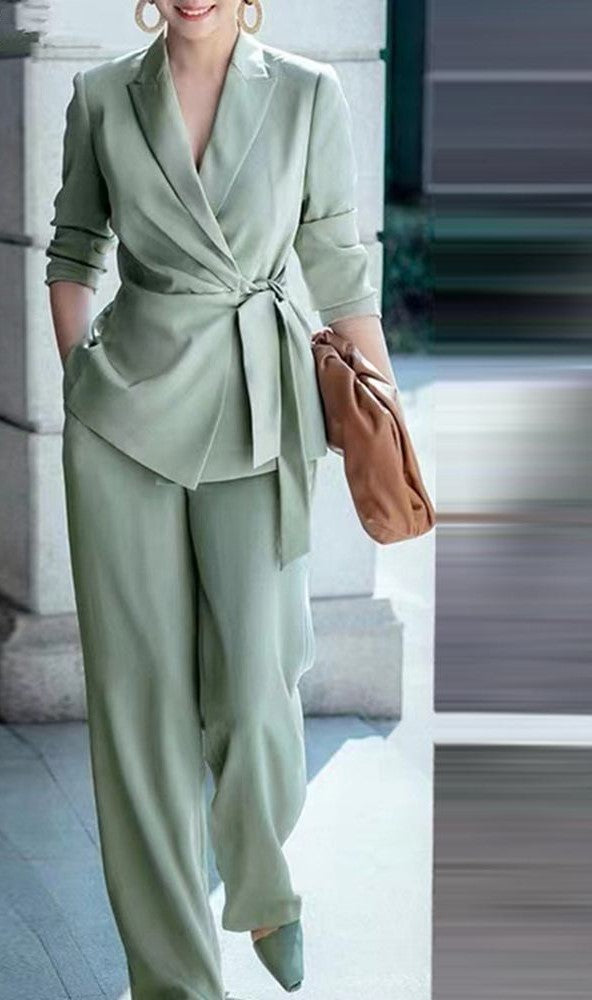 Fashion OL Tracksuits 2PCS Long Sleeve Lapel Neck Blazer