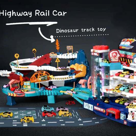 Electric Rail Car Dinosaur Building Parking Lot Adventure