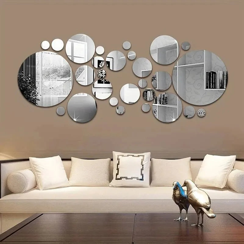 26 PCs 3D Acrylic Mirror Wall Sticker, round Mirror, DIY Bedroom,