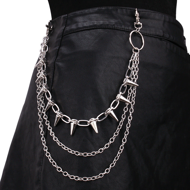 Punk Spike Rivet Layered Metal Chain Keychains For Men Women