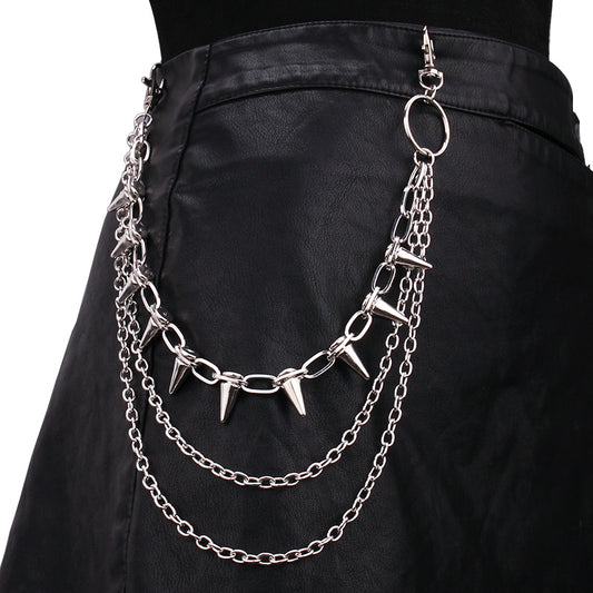 Punk Spike Rivet Layered Metal Chain Keychains For Men Women