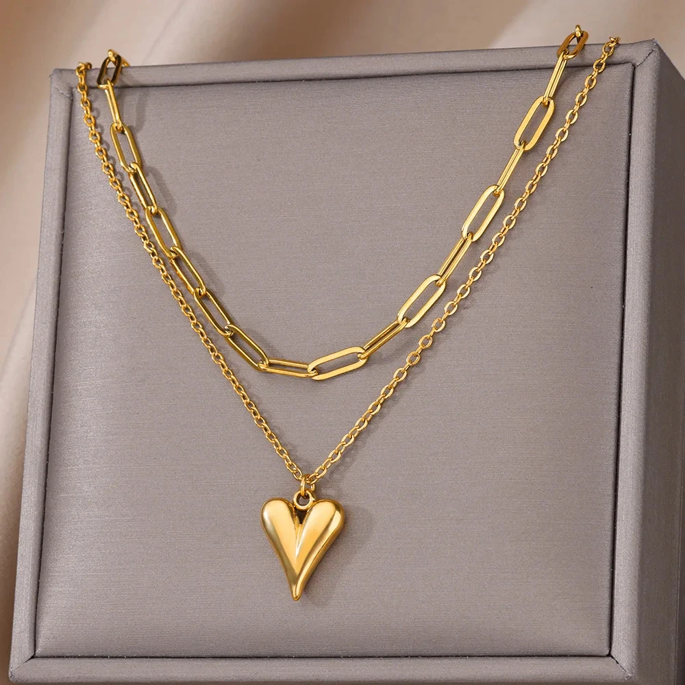 Stainless Steel Multilayer Heart Necklace For Women
