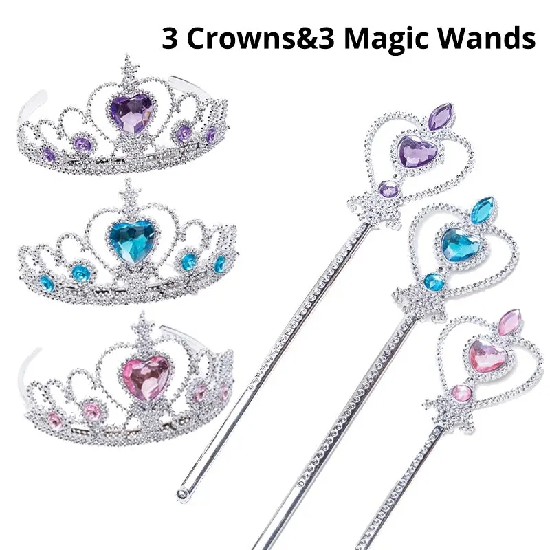 6pcs Rhinestone Tiara Crown and Magic Wand With Glitter Crystal Head