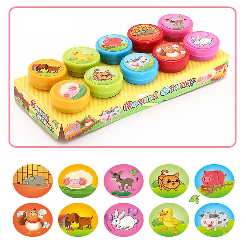 10pcs Assorted Stamps for Kids Self-ink Stamps Children Toy