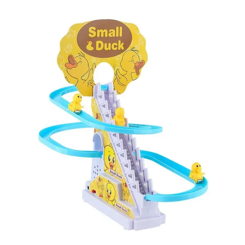 Children's ducklings climb stairs, cute ducks climb stairs,
