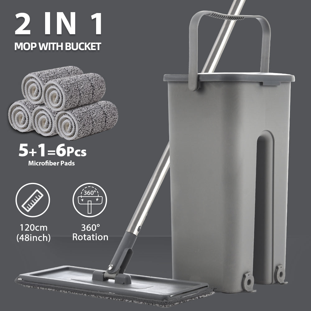 Hand Free Flat Floor Mop And Bucket Set For Professional Home