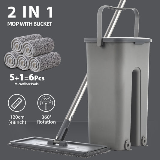 Hand Free Flat Floor Mop And Bucket Set For Professional Home