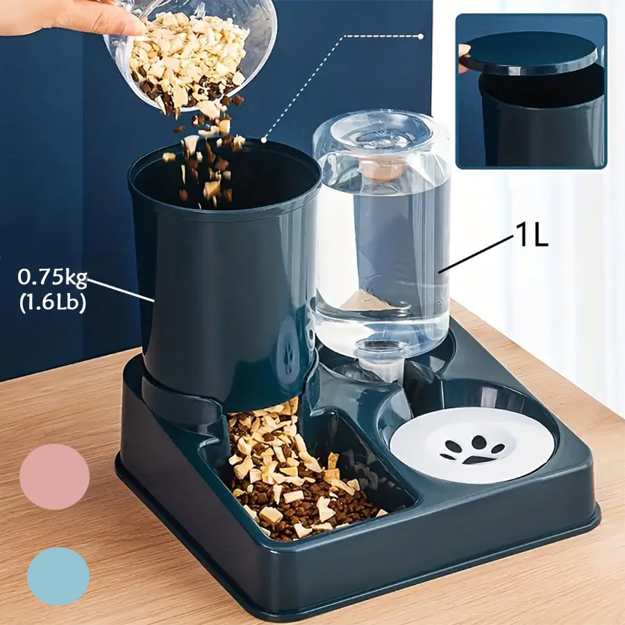 Automatic Cat Feeder Water Dispenser Set, 2 In 1 Tilted Automatic Pet Food