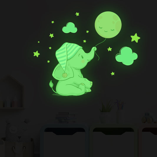 Cartoon Cute Elephant Balloon Star Animal Noctilucent Wall Stickers