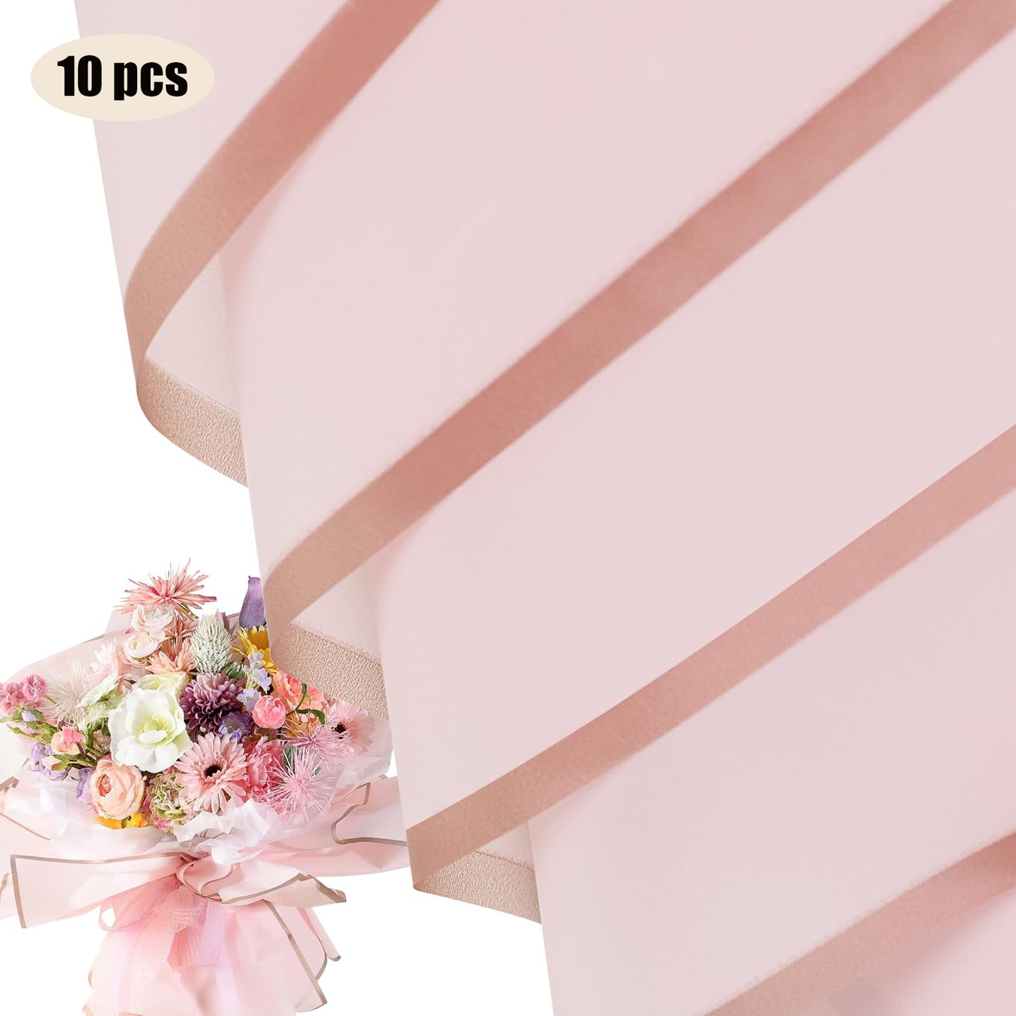 10 Sheets Flower Wrapping Paper with Golden Edges, Waterproof