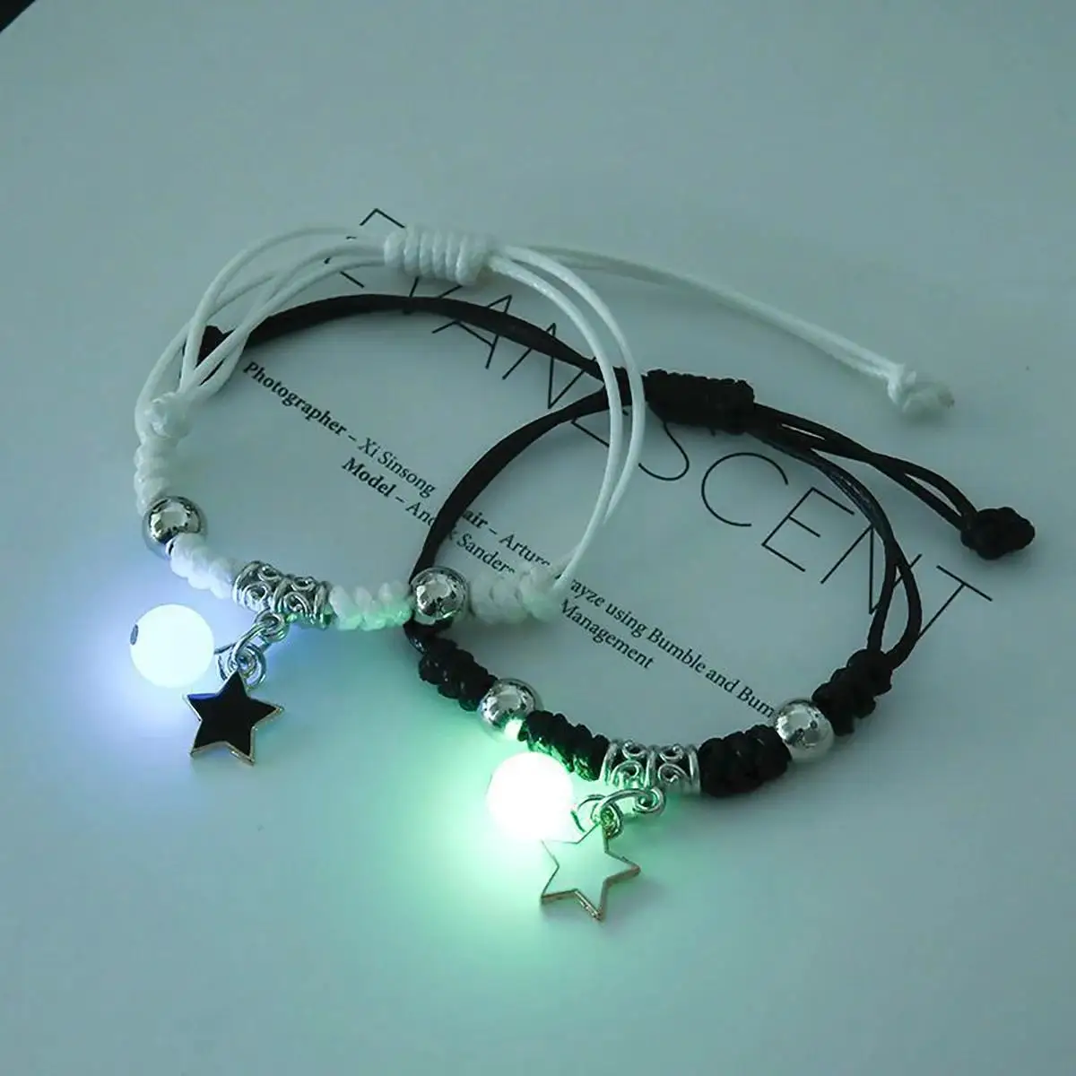 2PC Fashion Luminous Beads Star Couple Bracelet