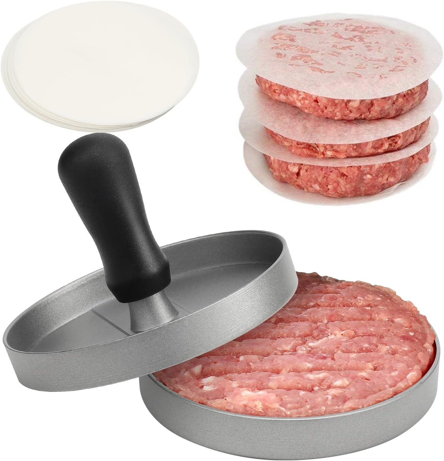 Burger Press Non-Stick Hamburger Patty Maker with Wax Paper