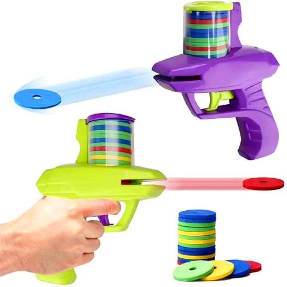 Kids Outdoor Game Foam Disc Gun Toy Flying Disc