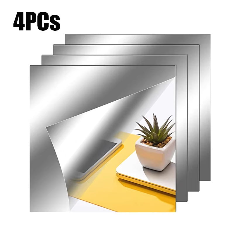 4PCs 3D Mirror Wall Stickers Self-adhesive Mirror Stickers Thicken 2mm Flexible