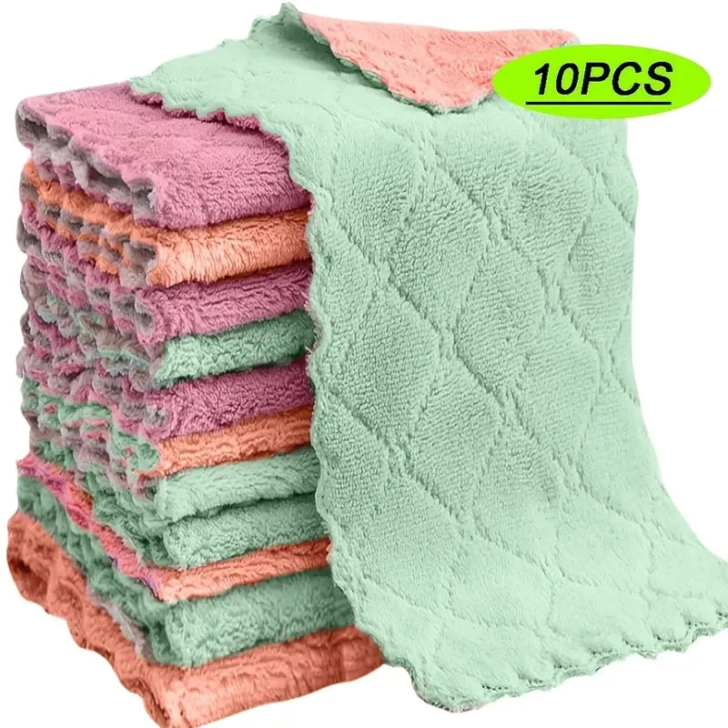 10pcs Thickened Cationic Rag, Coral Fleece Household Absorbent