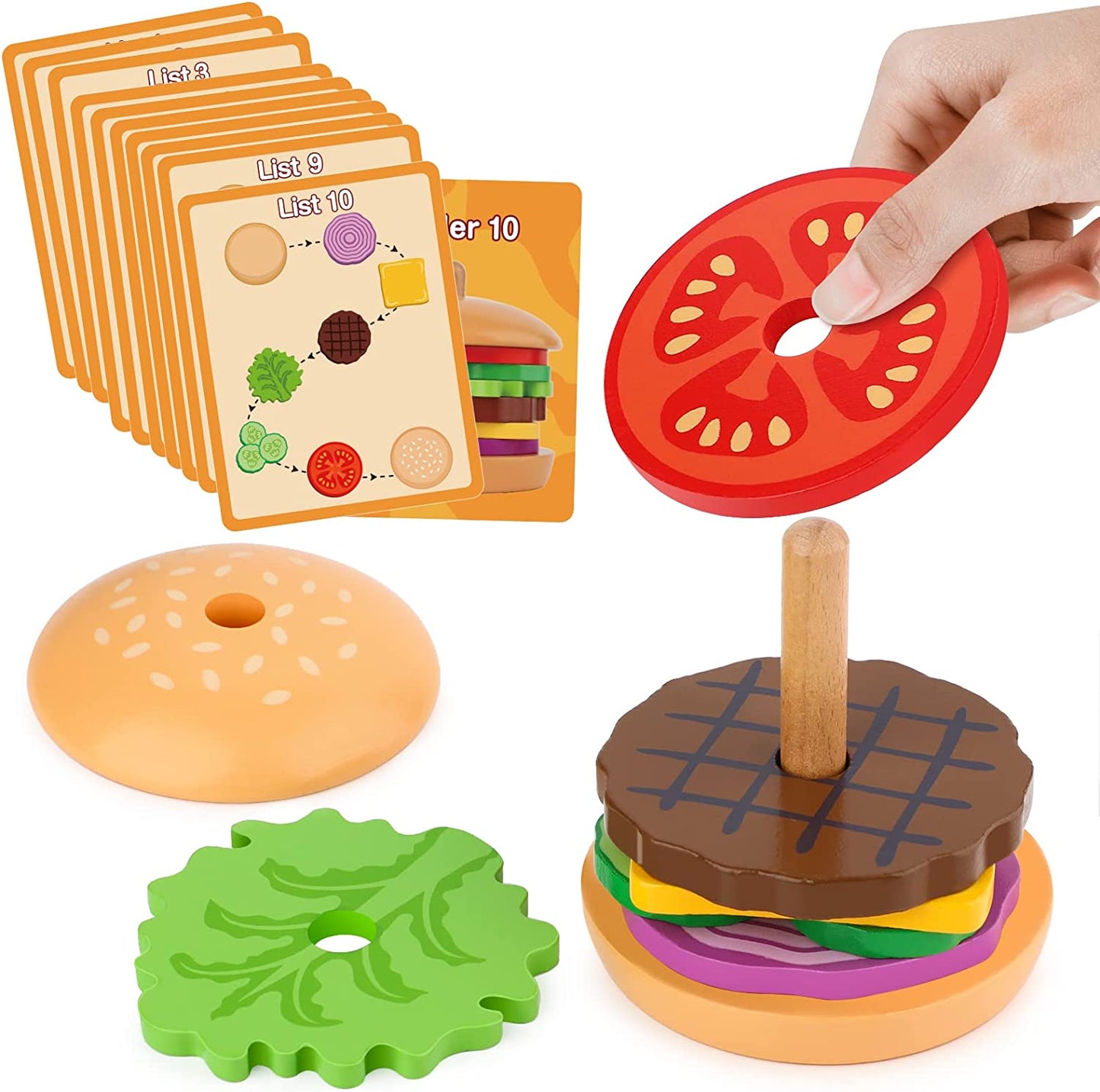 Montessori Wooden Burger Stacking Toys for Toddlers