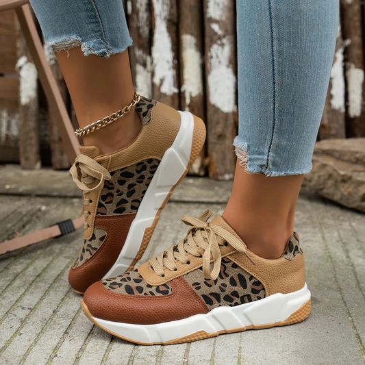 Platform Sneakers Women 2024 Round Toe Low-top Leopard