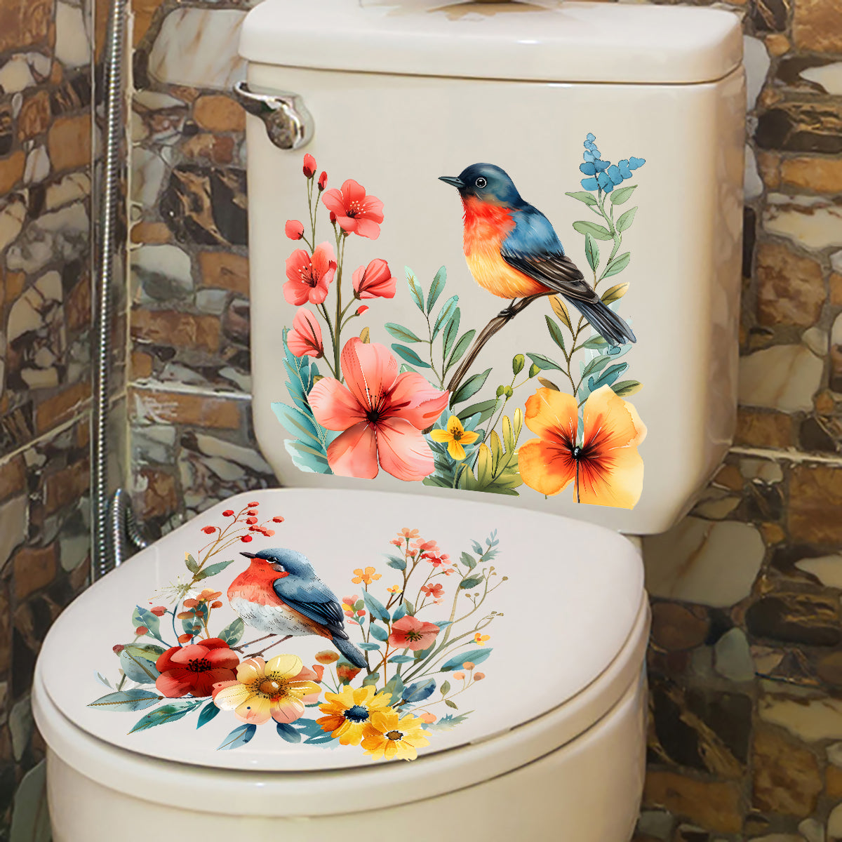 2PCS DIY bathroom sticker bird flower design for bathroom