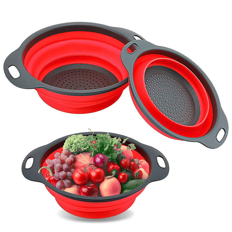 Round Collapsible Colander Silicone Kitchen Fruit Vegetable Washing Basket
