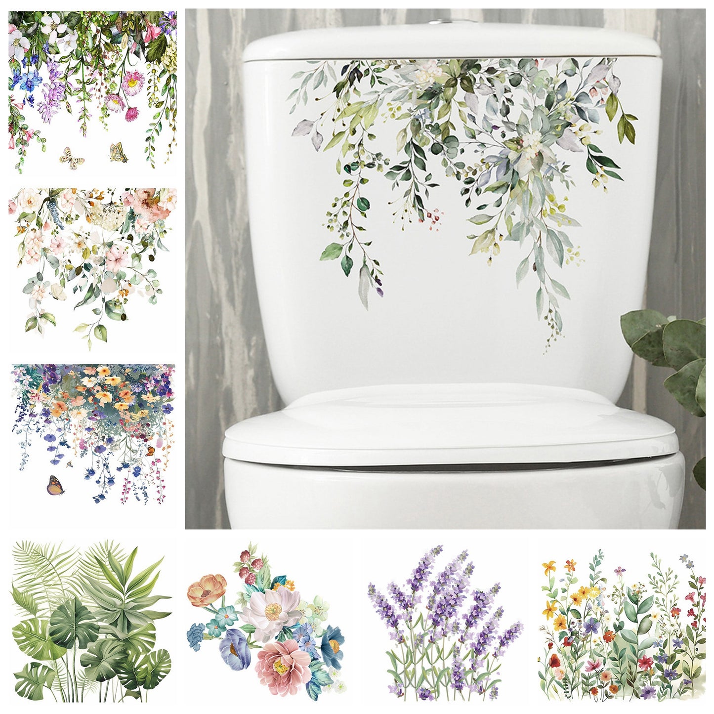 Green Plant Leaves Bathroom Toilet Sticker