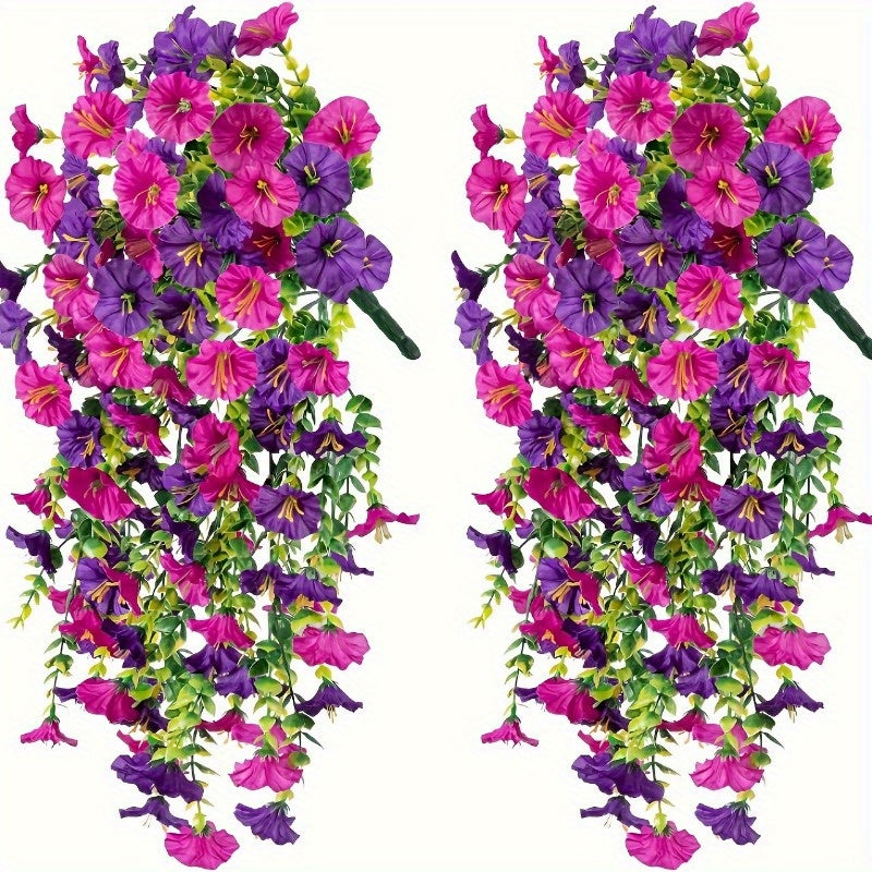 2pcs UV-Resistant Artificial Morning Glory & Eucalyptus