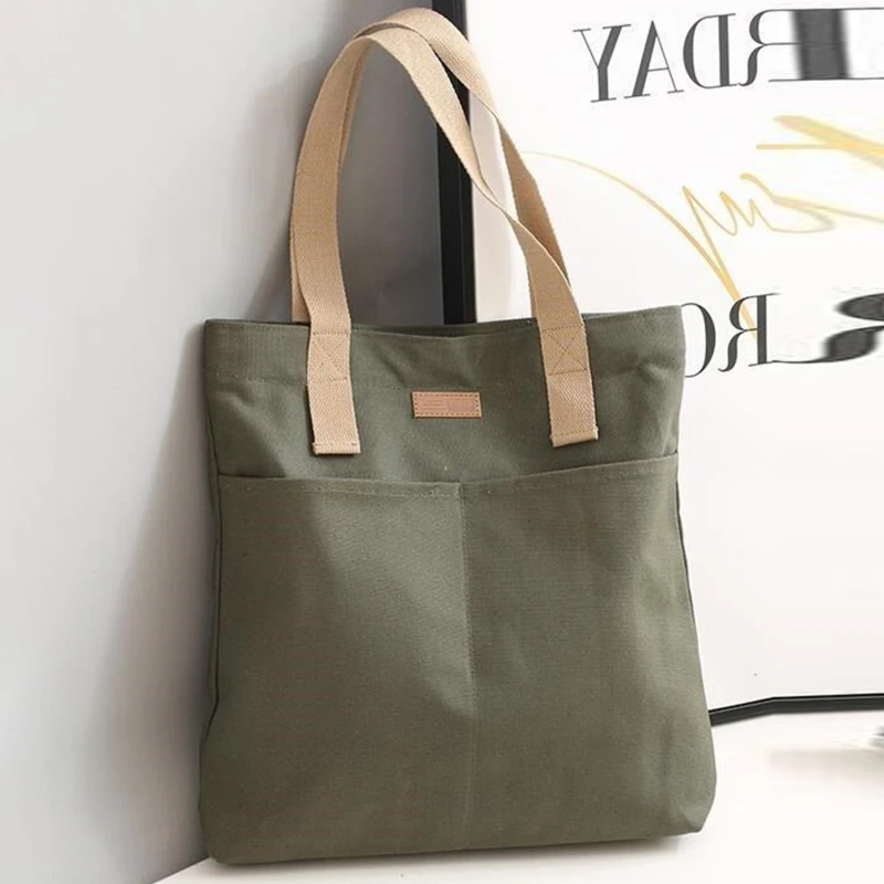 Women Canvas Tote Bag Solid Color