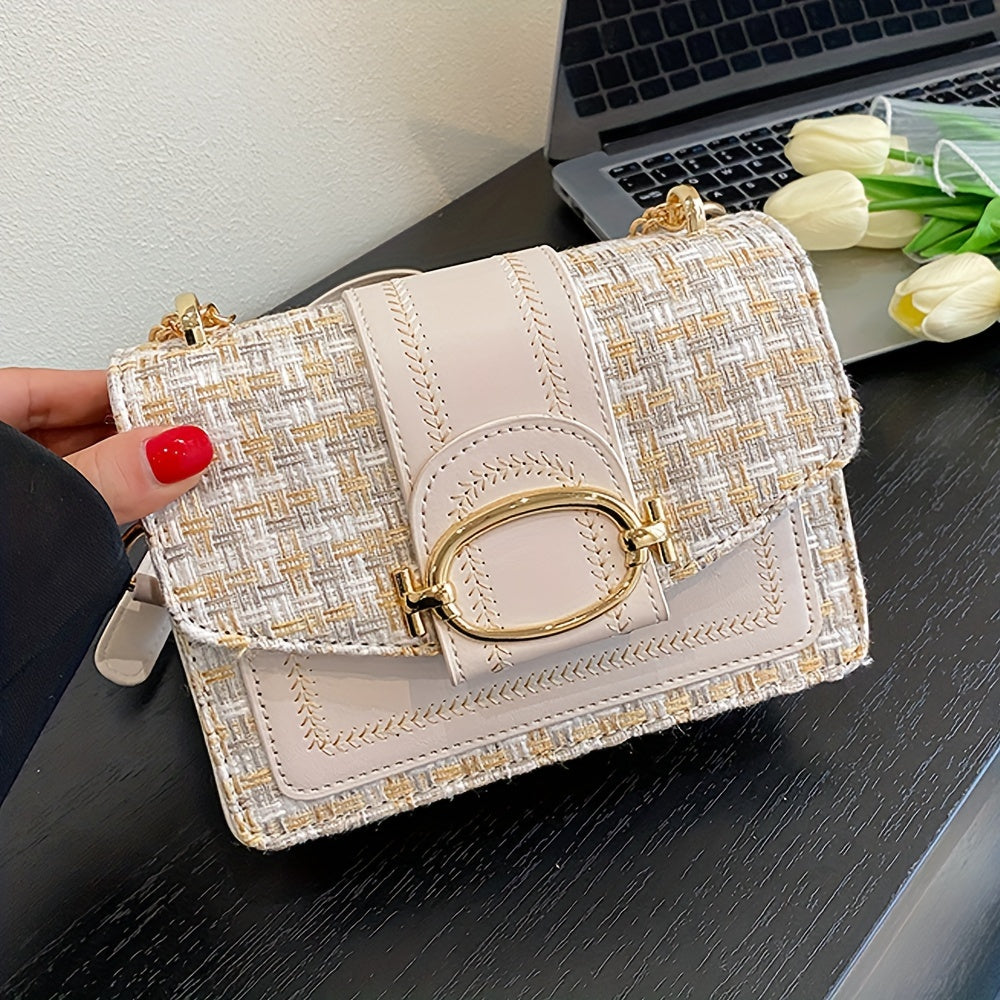 Chic Mini Plaid Tweed Crossbody Bag with Adjustable Strap