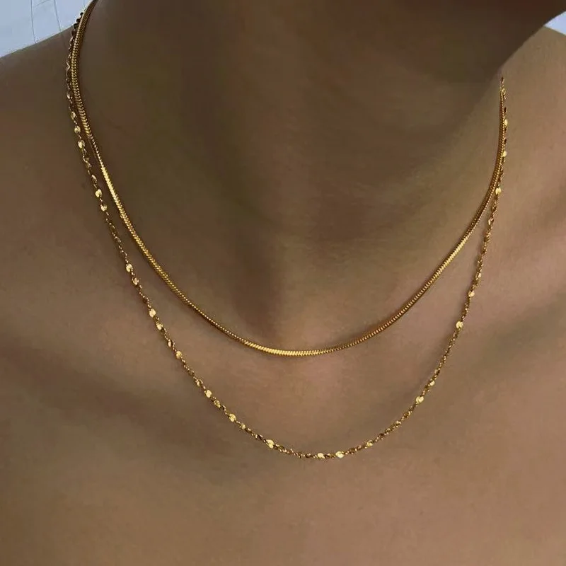 Summer new double layer stainless steel necklace