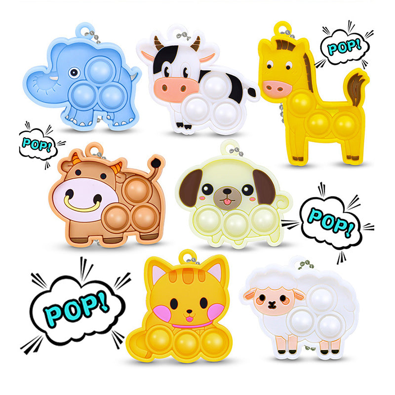 10 Pcs Cartoon Animal Pop Keychain Hanging Stress Relief Toys