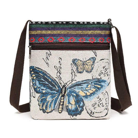 Women Small Canvas Embroidered Phone Shoulder Bag