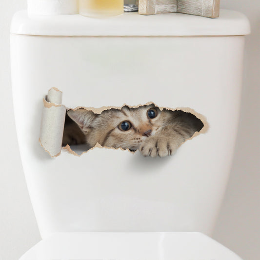 Torn Peeping Kitten Toilet Sticker 3D Effect Bathroom