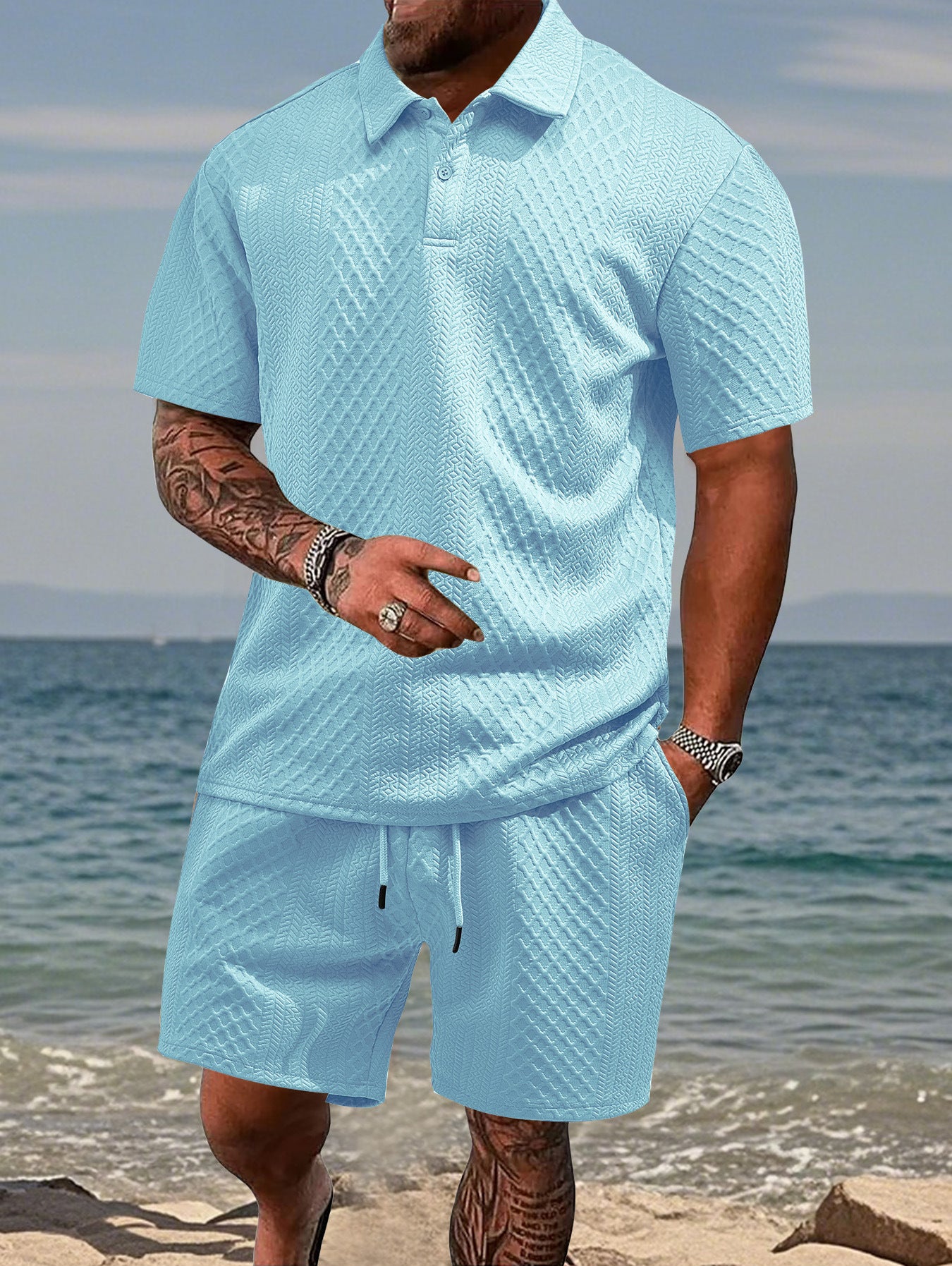 New Men's Casual Sportswear Polo Shirt With A Lapel, Men's Short set